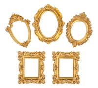 Amosfun 5pcs Mini Resin Photo Frame, European Baroque Picture Frame for Dollhouse Decoration, Antique Mini Gold Frames Vintage Frame for Craft (Random Style)