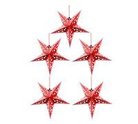 Amosfun 5pcs Paper Star Lantern Lampshade 3D Pentagram Lampshade Hanging Christmas Tree Pendant for Xmas Wedding Birthday Party Home Decor 30cm (Red)