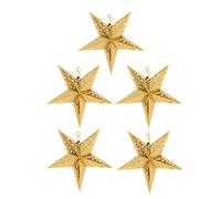 Amosfun 5pcs Paper Star Lantern Lampshade 3D Pentagram Lampshade Hanging Christmas Tree Pendant for Xmas Wedding Birthday Party Home Decor 30cm (Golden)