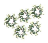 Amosfun 5pcs Simulated Eucalyptus Garland Candle Ring Wreath Artificial Faux Leaf Decor for Christmas Party Wedding Home Front Door Table Decoration Indoor Use