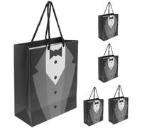 Amosfun 5pcs Tuxedo Gift Bags, Black Groomsmen Gift Wrapping Bags with Handle for Wedding Fathers Day Anniversary (Medium)