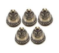 Amosfun 5pcs Vintage Brass Hanging Bells Retro Pattern Rustic Pendants for Keychain Bag Charms DIY Crafts Wind Chimes Wedding Christmas Decorations