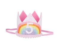 Amosfun 5th Birthday Hat - Baby Girl Rainbow Crown Hat, Adjustable Princess Tiara Hairband, Party Photo Prop for Kids Birthday Celebration