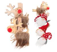 Amosfun 6 Pcs Christmas Theme Wooden Message Clips Figurine File Holders with Reindeer and Faceless Forest Man Decorations for Home Office Party