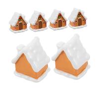 Amosfun 6 Pcs Resin Christmas Village Houses Mini Gingerbread Snow Cottage Ornaments for Xmas Tabletop Decor Compact Winter Holiday Accent with Detailed Craftsmanship