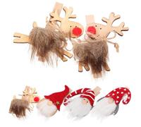 Amosfun 6 Pcs Wooden Forest Elderly Figurines Photo Clips Festive Cartoon Decor for Christmas Party Display and DIY Backdrop Eco Friendly Colorful Holders for Home Office Craft Projects