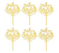 Amosfun 6pcs Acrylic Merry Christmas Cake Toppers Glitter Xmas Snowflake Cupcake Toppers Christmas Cake Decorations Cocktail Picks Holiday Party Supplies Golden
