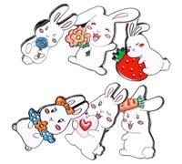 Amosfun 6pcs Bunny Brooch Pins Cartoon Brooches Alloy Party Decoration Clothing Accessories for Christmas Festival Blessing Printing Decoration