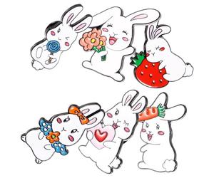 Amosfun 6pcs Bunny Brooch Pins Cartoon Brooches Alloy Party Decoration Clothing Accessories for Christmas Festival Blessing Printing Decoration