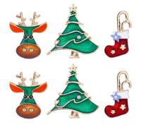 Amosfun 6pcs Christmas Brooch Set Featuring Reindeer Christmas Tree and Xmas Stocking Designs Alloy Material with Safety Pin Design Not Easy to Bend Clothes Decoration