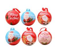 Amosfun 6pcs Christmas Candy Jar, Round Christmas Treat Boxes With Hanging Rope, Round Candy Tin Boxes for Xmas Tree Decoration, Small Treat Box (Style)