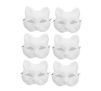 Amosfun 6pcs DIY Masquerade Animal Face Masks Lightweight Breathable White Fox Cat Half Face Covers with Lace Detail for Halloween Carnival Costume Party