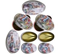 Amosfun 6pcs Egg Shape Iron Easter Snack Holder Multi-purpose Party Favor Boxes with Unique Easter Themed Pattern Design Smooth Surface Assorted Color Random Style