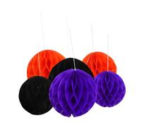 Amosfun 6pcs Halloween Honeycomb Balls Tissue Paper Hanging Pom Poms Party Decorations Orange Purple Black Reusable Festive Paper Balls for Birthday Festival Event Decor