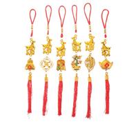 Amosfun 6pcs Lightweight Red Plastic Goat Charm Ornaments with Detailed Embossed Design, Miniature Bonsai Style Hanging Decorations for Housewarming and Living Rooms during Lunar New Year