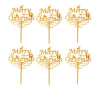 Amosfun 6pcs Merry Christmas Cake Toppers Decorations Snowflake Deer Xmas Party Cake Decorations Dessert Picks Cake Ornament for Party Xmas