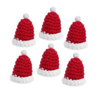 Amosfun 6pcs Mini Christmas Knit Hats with Pom Poms Small Handmade Santa Caps for DIY Crafts Wine Bottle Toppers Doll Decorations Festive Xmas Ornaments