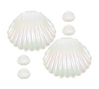 Amosfun 6pcs Pearl White Plastic Seashell Candy Boxes for Wedding Party Favors, Small Mermaid Treat Holders and Jewelry Storage Display, Suitable for Birthday and Halloween Events