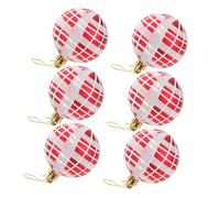 Amosfun 6pcs Shatterproof Plaid Christmas Ball Ornaments Red and White Xmas Tree Hanging Baubles Party Decorations for Holiday Gatherings and Festive Home Displays