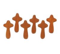Amosfun 6pcs Small Wooden Prayer Cross Set, Handheld Mini Catholic Cross Ornament 6×3.4×1.2cm, Brown Wood Craft Decoration for Religious Easter and Memorial Use