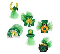 Amosfun 6pcs St Patrick’s Day Party Hair Clips Set with Shamrock Leprechaun Hat Rainbow Bridge Gold Coin Pot Horseshoe Designs - Decorative Hair Barrettes for Accessories