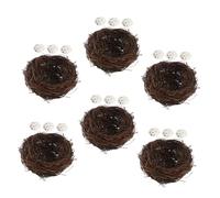 Amosfun 6set Handmade Woven Bird Nest Decoration Faux Straw and Easter Bird Nest Eggs for Garden Balcony Party Xmas Tree Hanging Ornament
