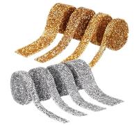 Amosfun 8 Rolls Self-Adhesive Rhinestone Ribbon Set, Silver Gold Resin Crystal Strips in 10mm/15mm/20mm/30mm for DIY Crafts, Wedding Decorations and Sewing Embellishments
