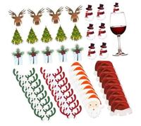 Amosfun 80Pcs Wooden Wine Glass Markers Christmas Theme Assorted Cup Charms with Santa Hat, Reindeer Antlers, Snowman Christmas Tree Decorations for Holiday Party Drinks