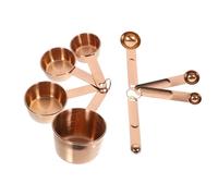 Amosfun 8pcs Baking Measuring Spoons and Copper Measuring Cups Set, Stainless Steel Coffee Spice Milk Powder Scoops with Scale for Kitchen Baking and Cooking