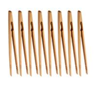 Amosfun 8pcs Bamboo Food Tongs Anti-Slip Heat Resistant Grip Food Clamp for Grilling BBQ Toast Salad Catering Kitchen Utensils
