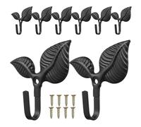 Amosfun 8Pcs Black Wrought Iron Wall Mount Coat Hooks, Retro Leaf Design Rustic Cast Iron Hangers for Coats Hats Towels Bags, Heavy Duty Decorative Hooks for Entryway Bathroom