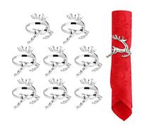 Amosfun 8pcs Christmas Napkin Rings Reindeer Napkin Holder Napkin Buckles for Christmas Holiday Party Dining Table Decoration (Silver)