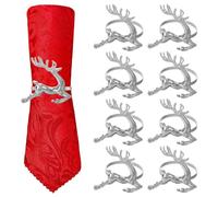 Amosfun 8pcs Christmas Napkin Rings Reindeer Napkin Holders Serviette Buckles for Xmas Holiday Party Dining Table Decoration (Silver)