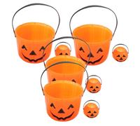 Amosfun 8pcs Halloween Candy Buckets Mini Plastic Pumpkin Candy Holders with Handles Reusable Trick Treat Containers for Party Decorations and Festive Celebrations