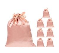 Amosfun 8pcs Satin Drawstring Pouch Bags for Jewelry and Hair Accessories Storage, Small 13x18cm Light Gold Travel Organizer Bags for Toiletries and Party Favors