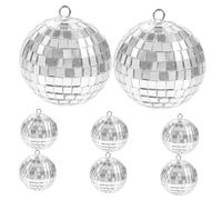 Amosfun 8pcs Silver Mirror Disco Balls, Hanging Zinc Alloy and Plastic Ball Decorations with Glitter Effect for Birthday Party, Wedding and Garden Display