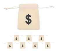 Amosfun 8pcs Small Canvas Jewelry Pouches Drawstring Bags with Sign Print 10x12cm Cotton Linen Party Bags Coin Storage Sacks