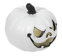 Amosfun 9-inch White Plastic Pumpkin Light-up Decoration for Halloween Indoor Home Decor Party Decorations Carved Pumpkins That Light up