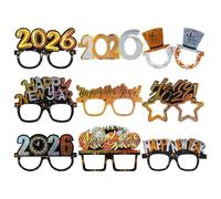Amosfun 9pcs 2026 Happy Year Eyeglasses Fancy Party Eyewear 2026 Paper Glasses Frames New Year Photo Props Cheer to 2026 Party Supplies