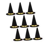 Amosfun 9pcs Mini Black Witch Hats for Halloween Bottle Cap Toppers Tiny Wizard Caps for DIY Crafts Party Supplies Dollhouse Decorations Creative Festive Crafting Accessories