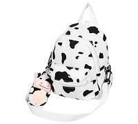Amosfun Abaodam Cow Pattern Canvas Bag Mini Backpack for Preschool Bookbag Girl Backpack Plush Cow Pendant Lady Shoulder Bag for Outdoor Traveling for Cute Purse