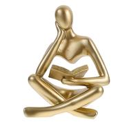 Amosfun Abstract Reader Statue Resin Sculpture Gold Finish Modern Home Office Decor for Book Lovers Minimalist Thinking Man Figurine Nordic Style Reading Decoration