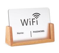 Amosfun Acrylic Wifi Password Sign with Wooden Base - Rewritable Wifi Indicator Board for Tabletop - for Effortless Guest Access to Network, 12x16cm - for Cafe, Small Business
