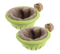 Amosfun Artificial Bird Nest Bracket Design Green and Cotton Liner with Stand 2pcs Plastic Hollow Hanging Breeding Nest 5.9x4.7 Inch, for Bird Cage, Budgie and Parakeet