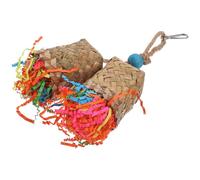 Amosfun Assorted Color Parrot Chewing Made of Wood and Palm Leaves Hanging Bird Cage for Pet Birds Featuring Shredding and Chewing Functions Entertained and Active Random Color