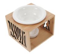 Amosfun Bamboo Ceramic Essential Oil Burner 100ml Geometric Tealight Wax Melt Warmer Bamboo Wax Warmer Aromatherapy Furnace for Home Office Use