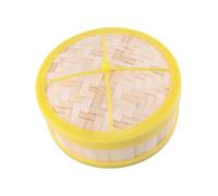 Amosfun Bamboo Steamer Single Tier 20cm Basket with Lid for Cooking Dim Sum Buns Vegetables Rice Suitable for Home and Parties