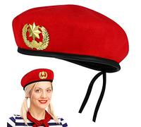 Amosfun Beret Men for Hats Mens Cap Garrison Berets French Beret Hat Red Square Dancing Eight Pointed Star Woolen Cap Sailor Hat for Square Dancing Art Performance Stage Show