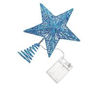 Amosfun Blue Hollow Pentagram Christmas Tree Topper with White LED Light Reusable Iron Art Star Ornament for Festive Home and Tree Decoration