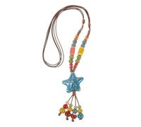 Amosfun Boho Ceramic Beaded Necklace with Star Pendant, Chinese Style Colorful Vintage Long Woven Neck Chain for Women, Summer Beach Ethnic Jewelry